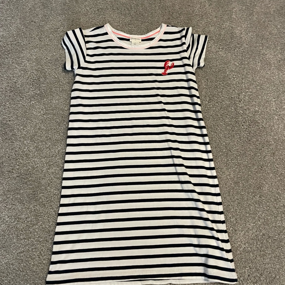 Crewcuts Navy and White Striped Tee Dress with Red Detail